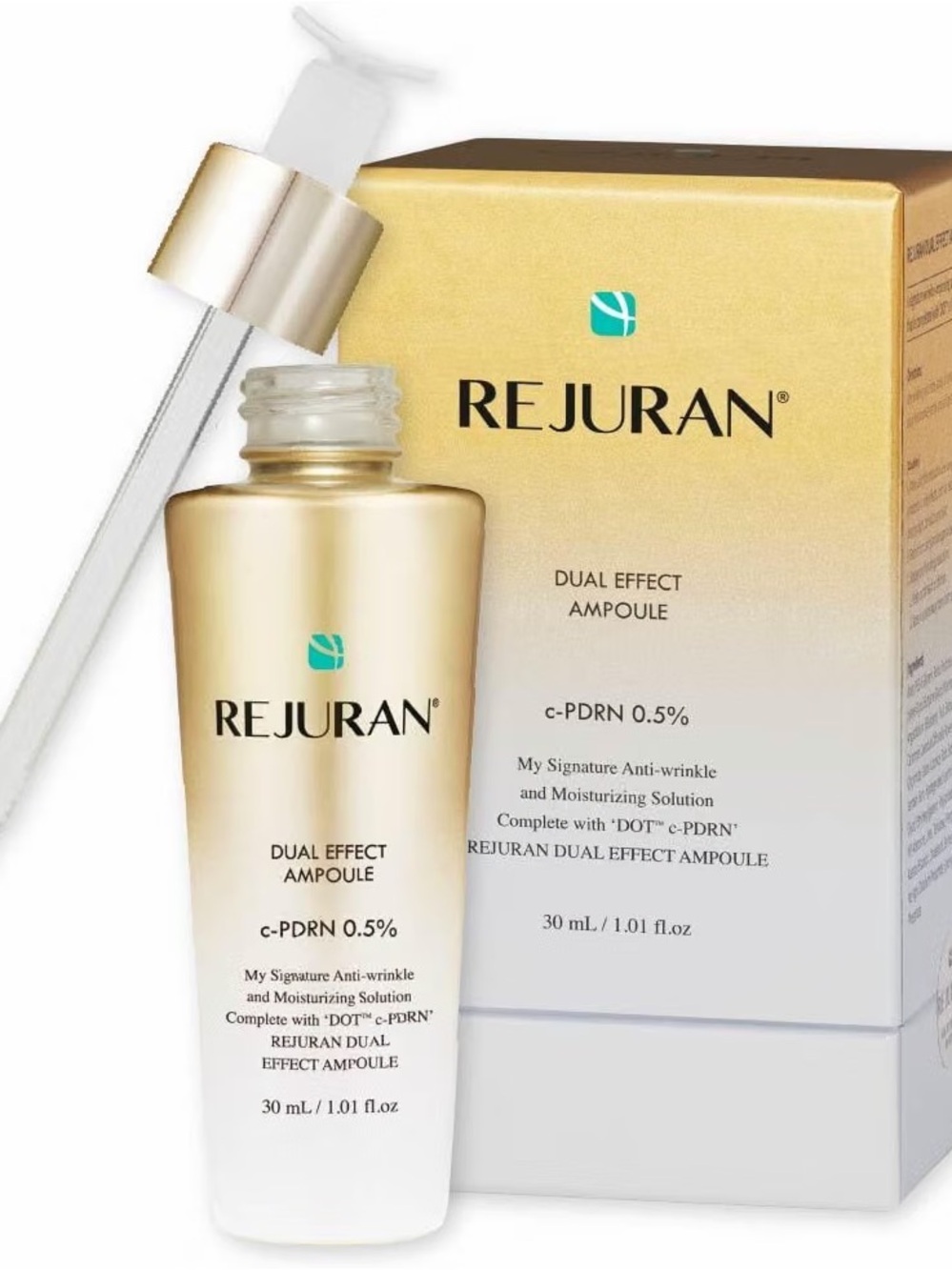 Rejuran Dual Effect Ampoule, a Korean anti-aging facial serum. Sealed new